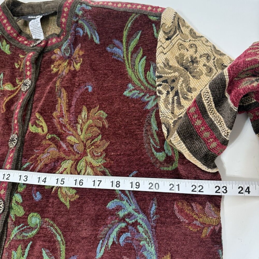Sag Harbor Jacket Womens 16 Vintage Boho Floral Tapestry Buttons Blazer Coat - Picture 9 of 10
